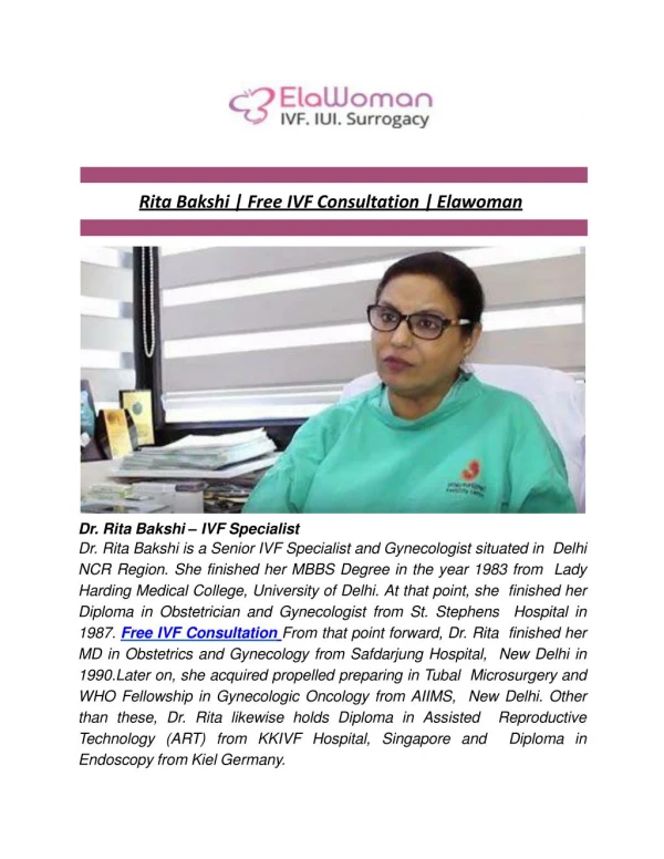 Rita Bakshi | Free IVF Consultation | Elawoman