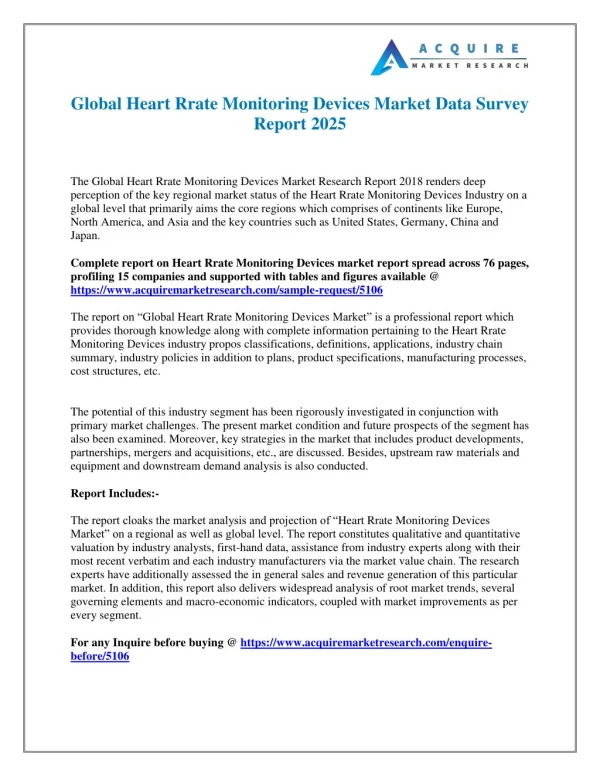 Heart Rrate Monitoring Devices Market Competitive Landscape, Growth, Trends And More In A New 2018 Report