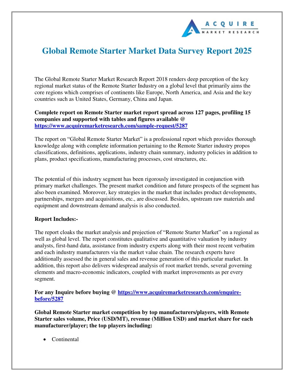 global remote starter market data survey report