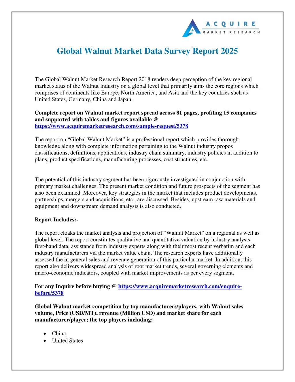 global walnut market data survey report 2025