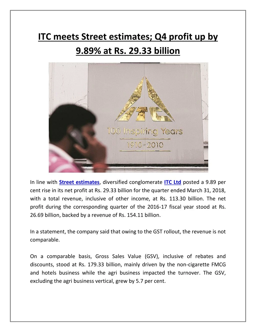 itc meets street estimates q4 profit