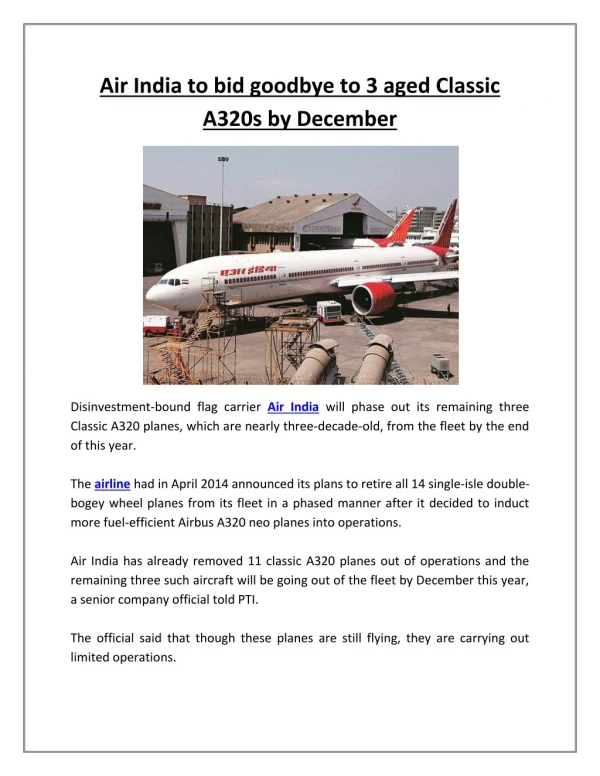 Air India to Bid Goodbye to 3 Aged Classic A320s by December