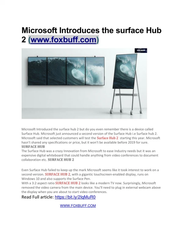 Microsoft Introduces the surface Hub 2