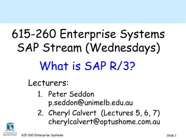 615-260 Enterprise Systems SAP Stream Wednesdays