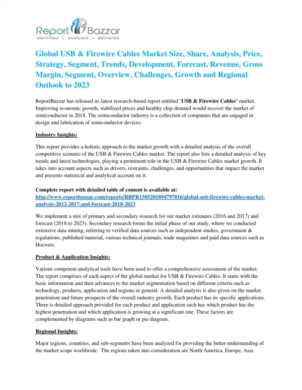 USB & Firewire Cables Market – Growth Extension Survey 2023