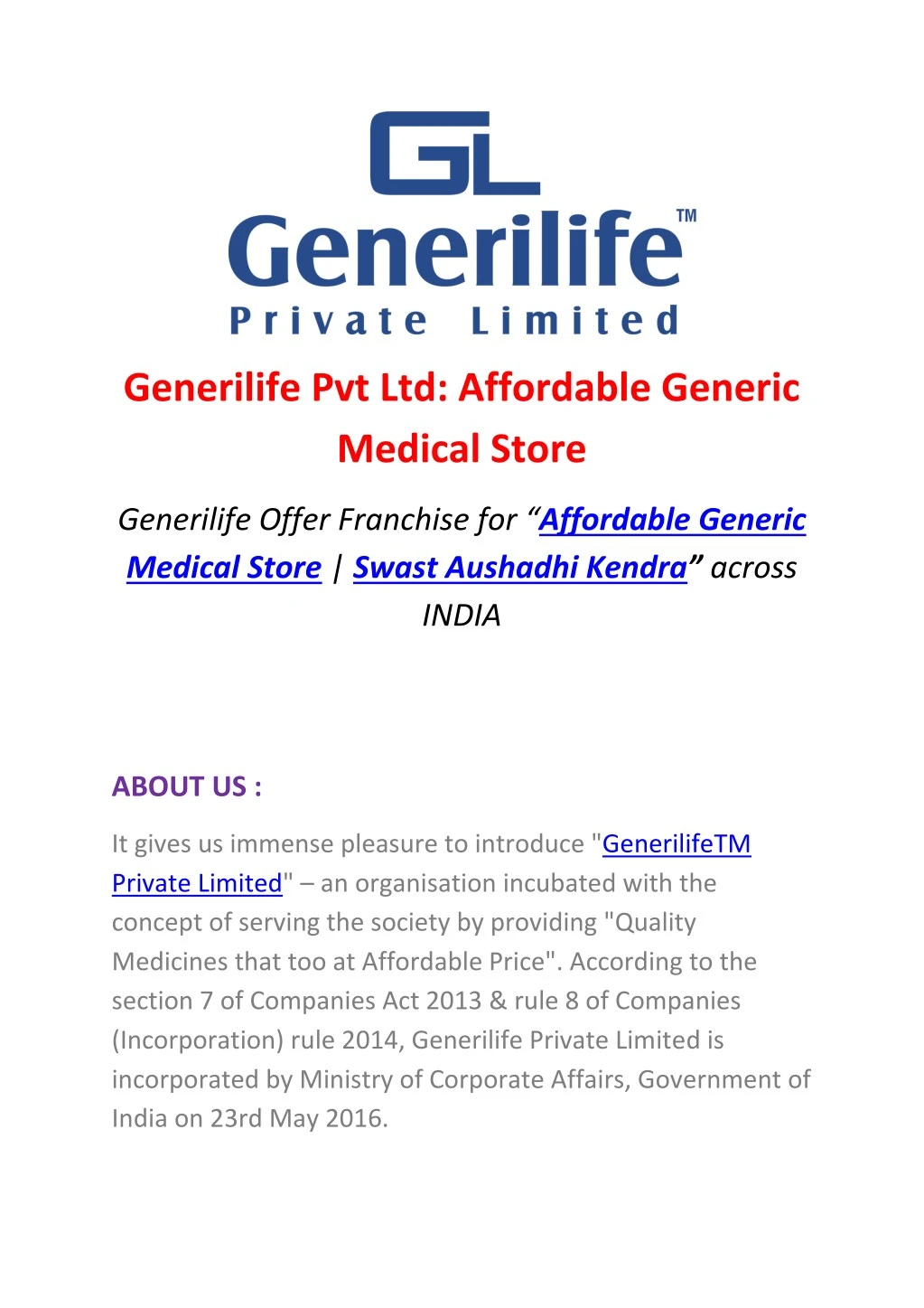 generilife pvt ltd affordable generic medical