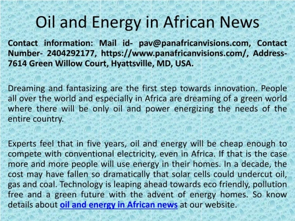 oil and energy in African news