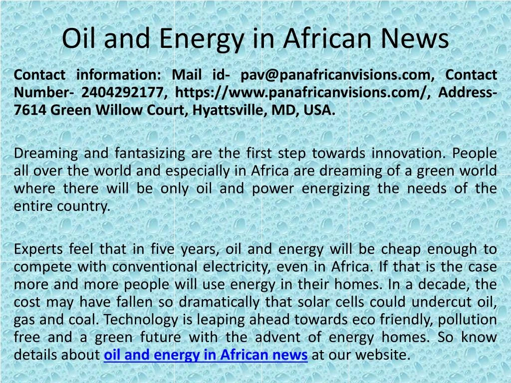 oil and energy in african news