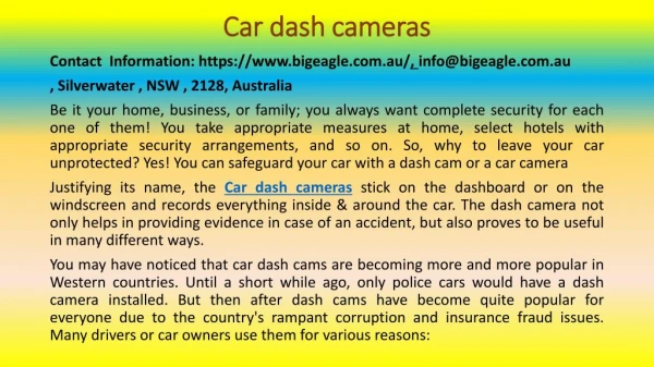 Car Dashboard Cameras - Four Reasons To Install A Car Dash Cam