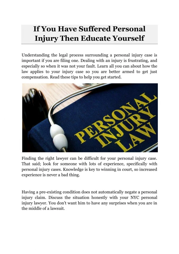 If You Have Suffered Personal Injury Then Educate Yourself
