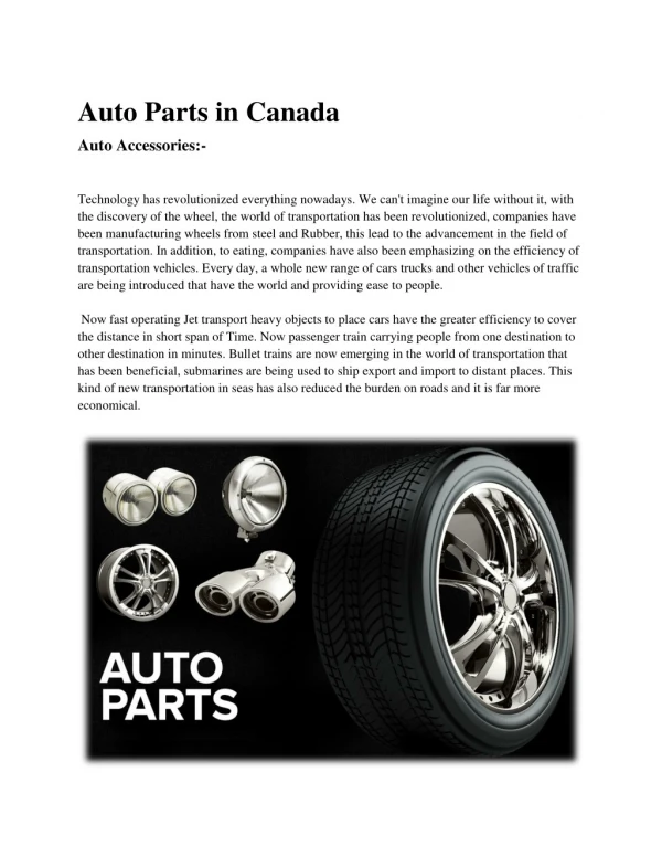 Auto Parts in Canada