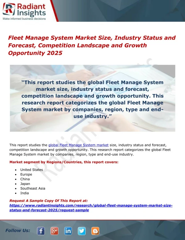 Fleet Manage System Market Size, Industry Status and Forecast, Competition Landscape and Growth Opportunity 2025