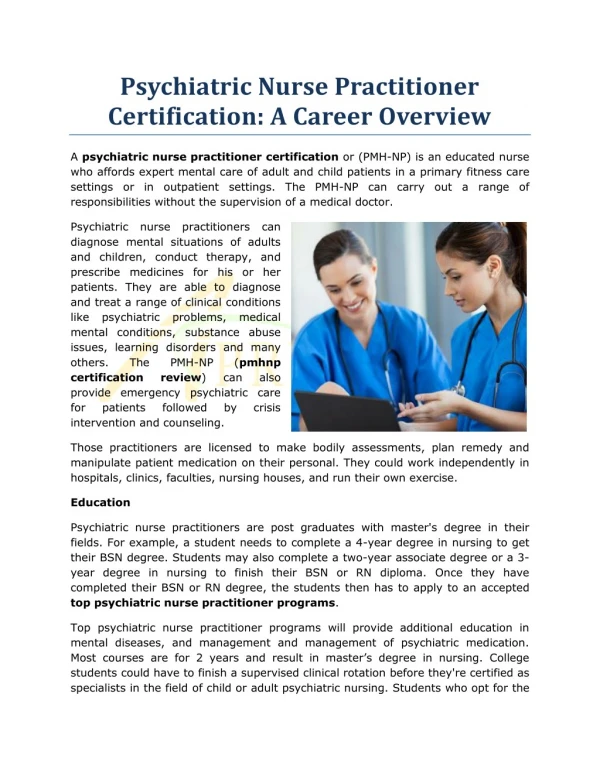 Psychiatric Nurse Practitioner Certification: A Career Overview