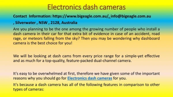 So What Sets An Electronic Dash Camera Apart From Other Cameras?