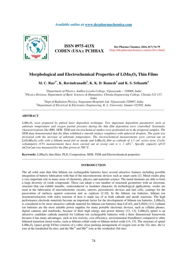 Morphological and Electrochemical Properties of LiMn2O4 Thin Films