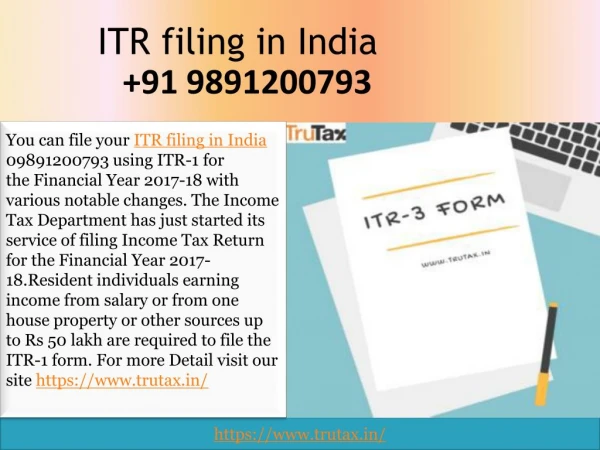 How to file your ITR filing in India 09891200793 using ITR-1 Form?