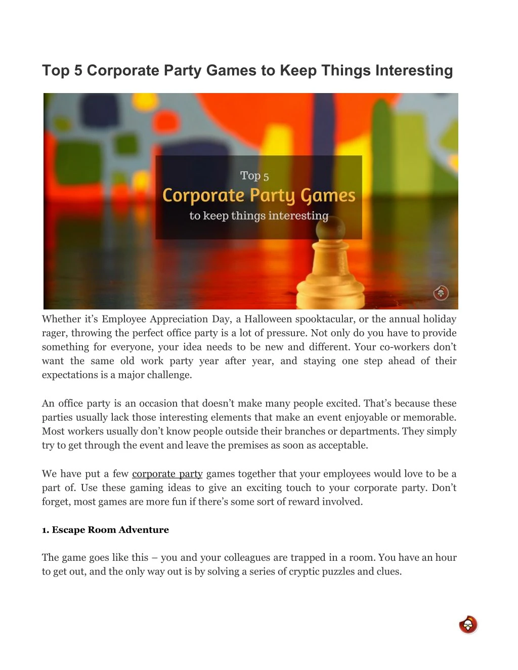 top 5 corporate party games to keep things