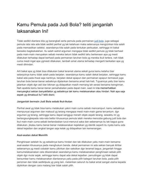 kamu pemula pada judi bola teliti janganlah
