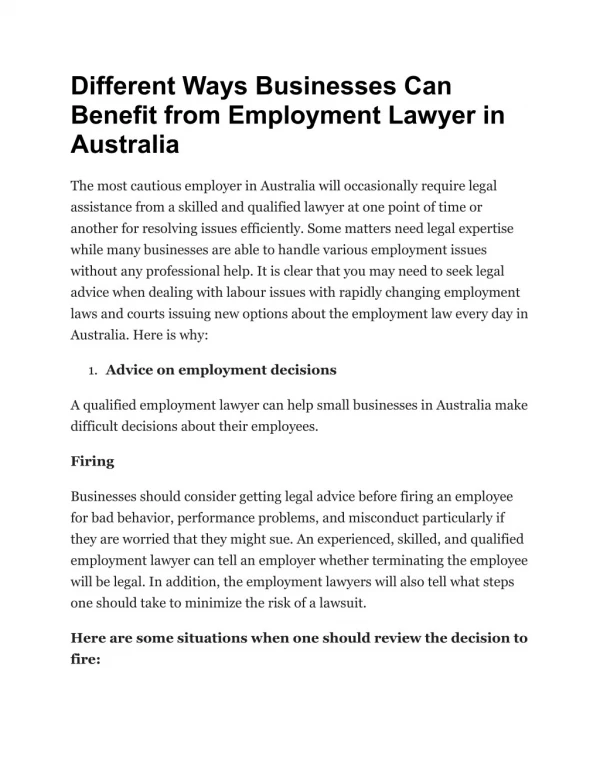 Different Ways Businesses Can Benefit from Employment Lawyer in Australia