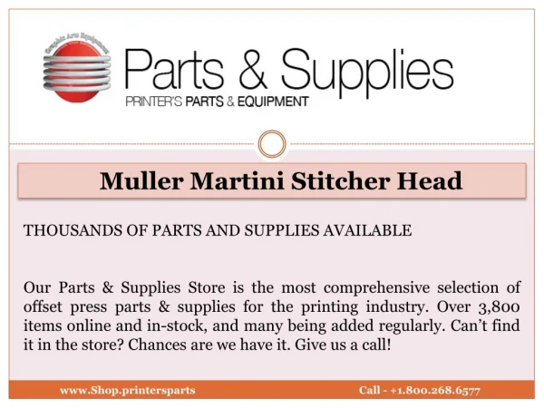Muller Martini Stitcher Head - Shop.printersparts.com