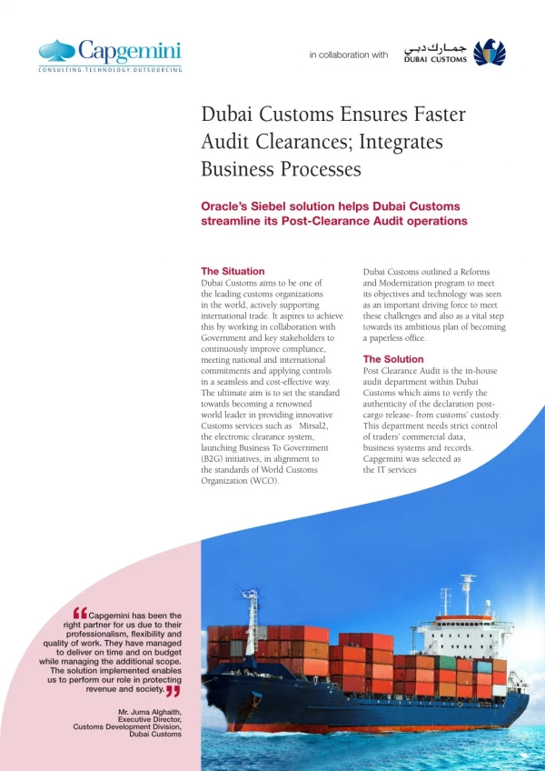 Capgemini LBS helps Dubai Customs ensure Faster Audit Clearance