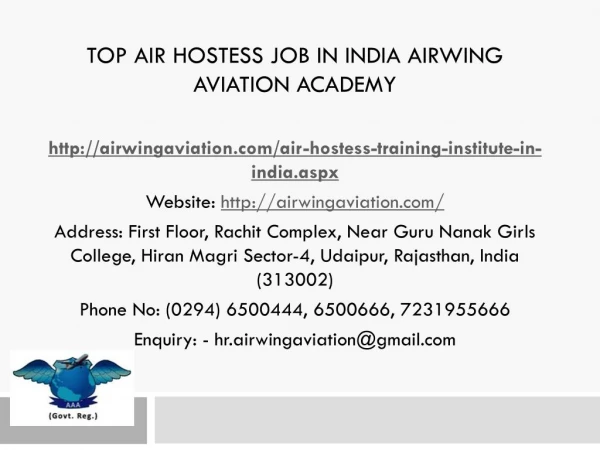Top Air Hostess Job in India Airwing Aviation Academy