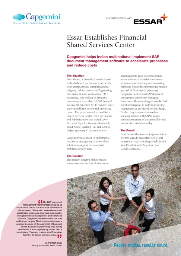 Essar Establishes Financial Shared Services Center -Capgemini LBS