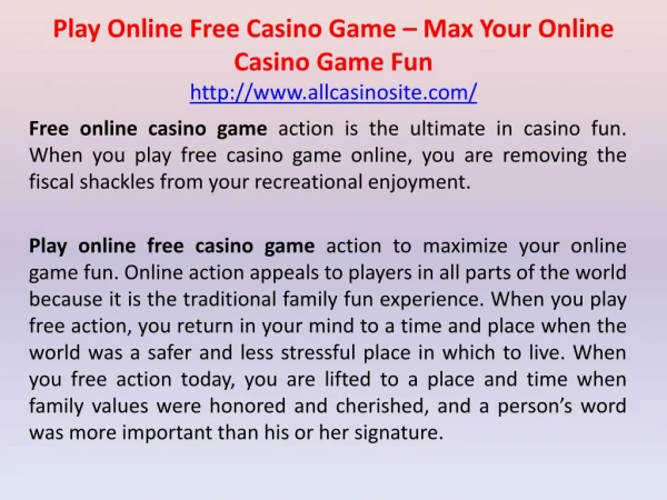 Play Online Free Casino Game – Max Your Online Casino Game Fun