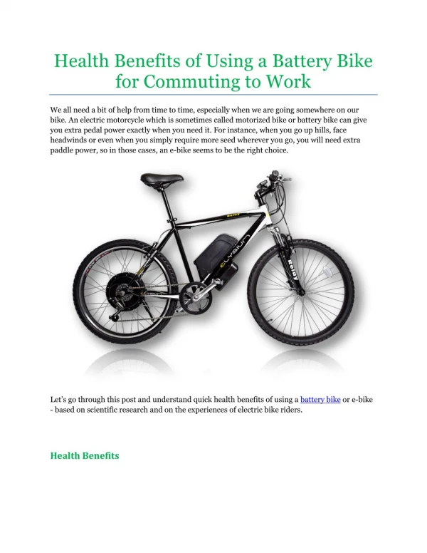 Health Benefits of Using a Battery Bike for Commuting to Work