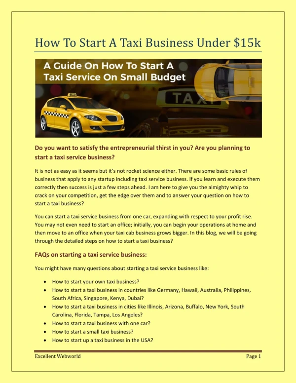 How To Start A Taxi Business Under $15k