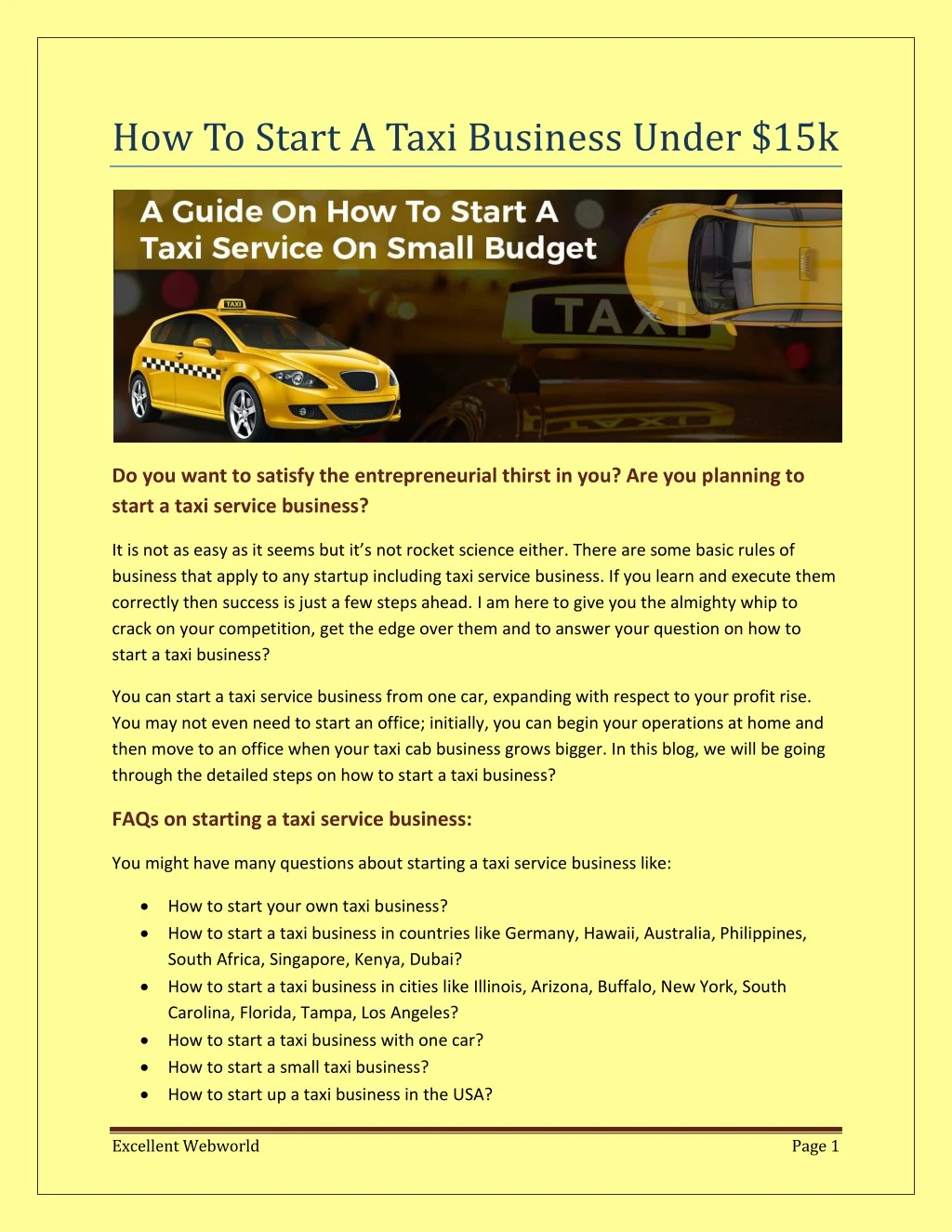 how to start a taxi business under 15k