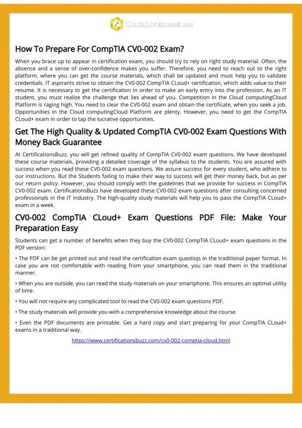CompTIA Cloud CV0-002 Cloud computing Exam Questions And Answers