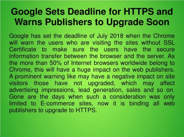 Google Sets Deadline For HTTPS And Warns Publishers To Upgrade Soon