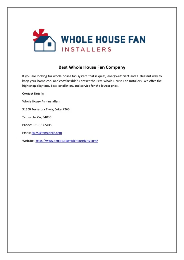 Best Whole House Fan Company