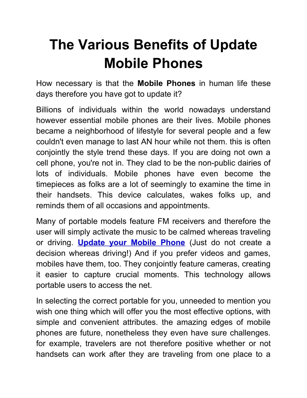 the various benefits of update mobile phones