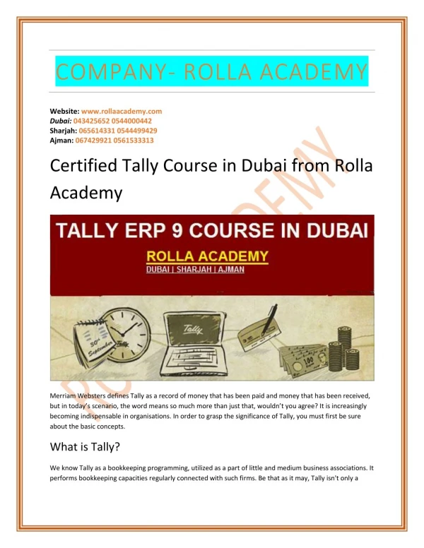 Certified Tally course in Dubai from Rolla Academy