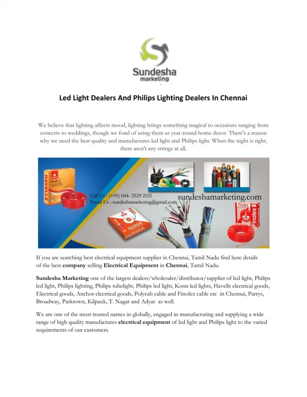 Led Light Dealers And Philips Lighting Dealers In Chennai