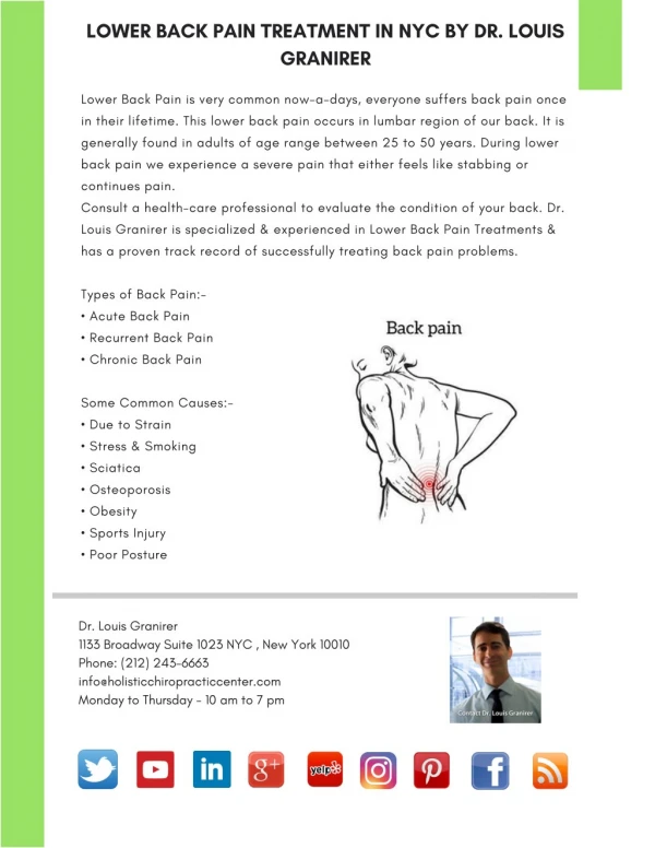 Lower Back Pain Treatment in NYC by Dr. Louis Granirer
