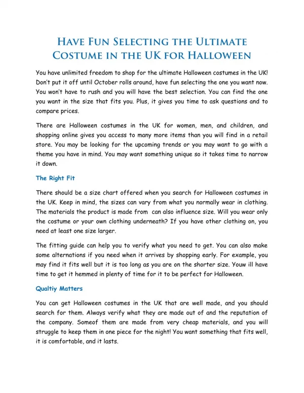 Have Fun Selecting the Ultimate Costume in the UK for Halloween