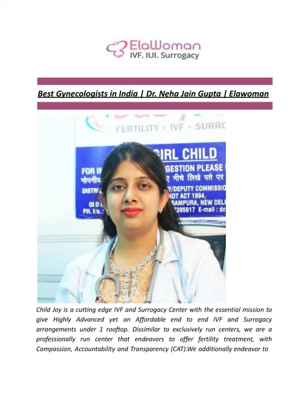 Best Gynecologists in India | Dr. Neha Jain Gupta | Elawoman