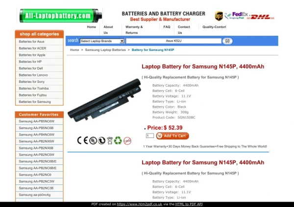 Laptop Battery for Samsung N145P