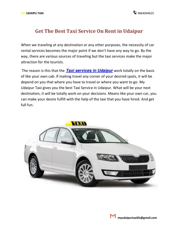 Get Best Taxi Service On Rent in Udaipur