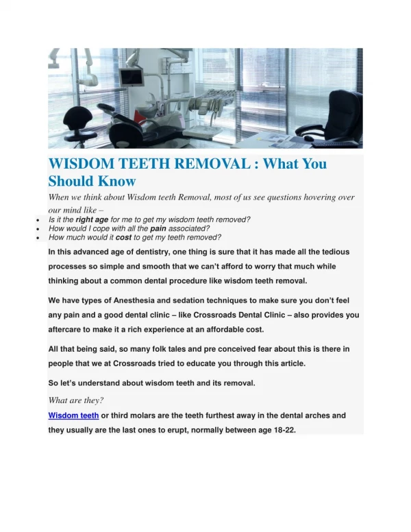 Wisdom Teeth Removal at Crossroads Dubai
