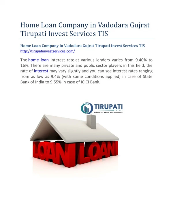 Home Loan Company in Vadodara Gujrat Tirupati Invest Services TIS
