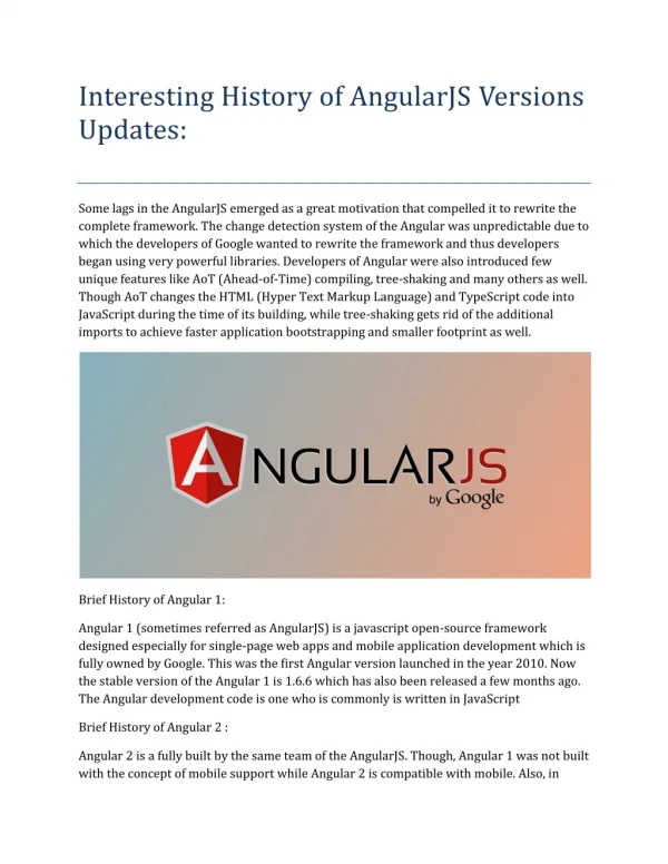 Interesting History of AngularJS Versions Updates: