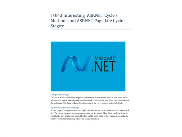 TOP 3 Interesting ASP.NET Cycleâ€™s Methods and ASP.NET Page Life Cycle Stages:
