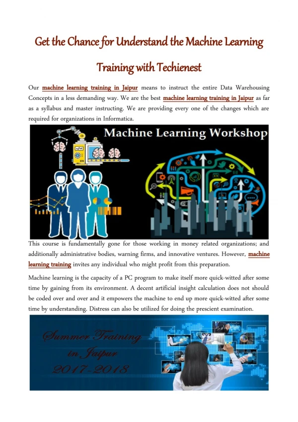Get the Chance for Understand the Machine Learning Training with Techienest
