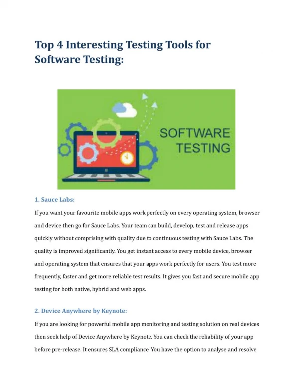 Top 4 Interesting Testing Tools for Software Testing: