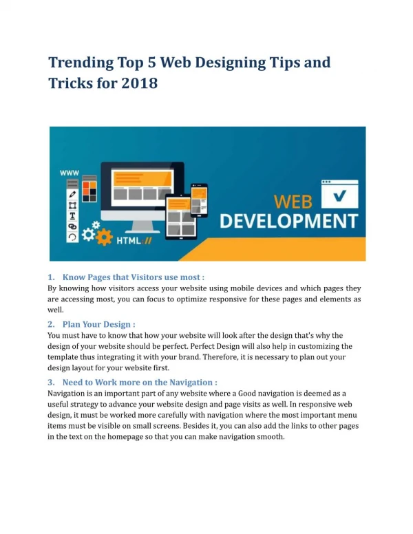 Trending Top 5 Web Designing Tips and Tricks for 2018