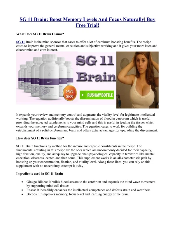 SG 11 Brain Booster Supplement Reviews, Ingredients and Price